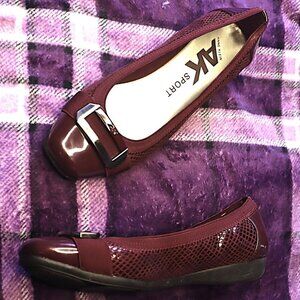 WINE SNAKESKIN FLATS 6.5 AK Sport Red Brown Office Work Dressy Buckle Academia